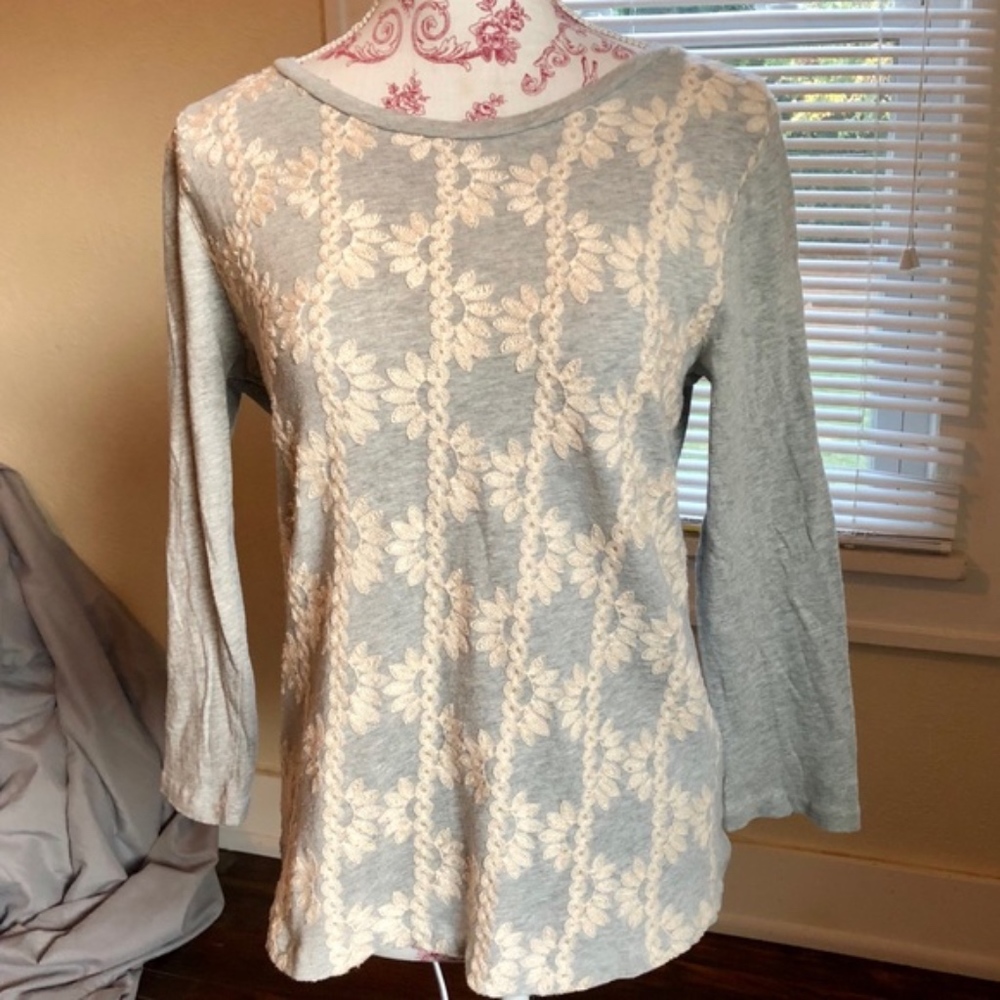 J.Crew Factory Grey Embroidered Top Size Medium